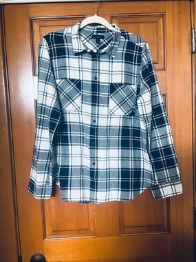 J. Crew Navy and White Plaid Shirt